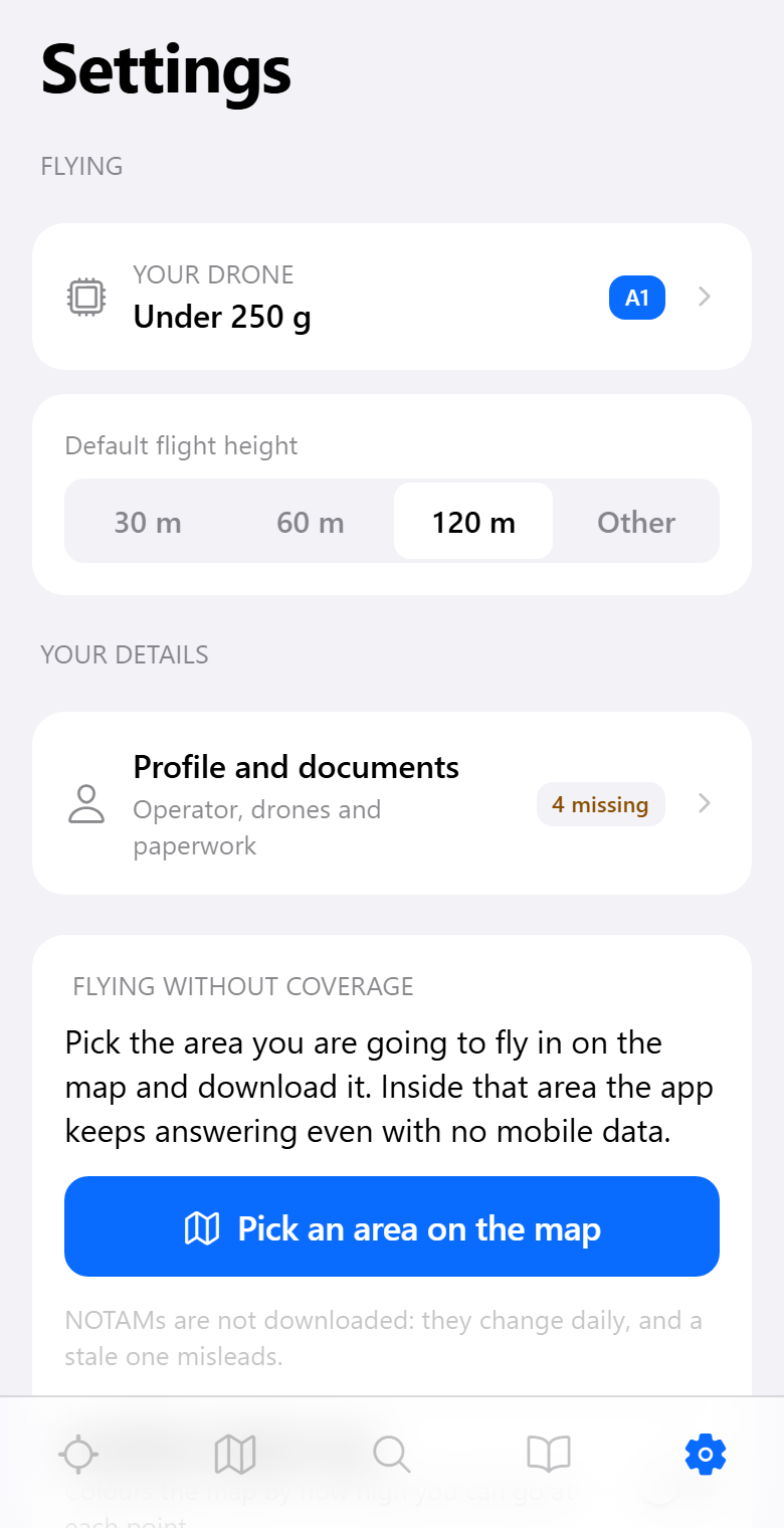 Settings screen