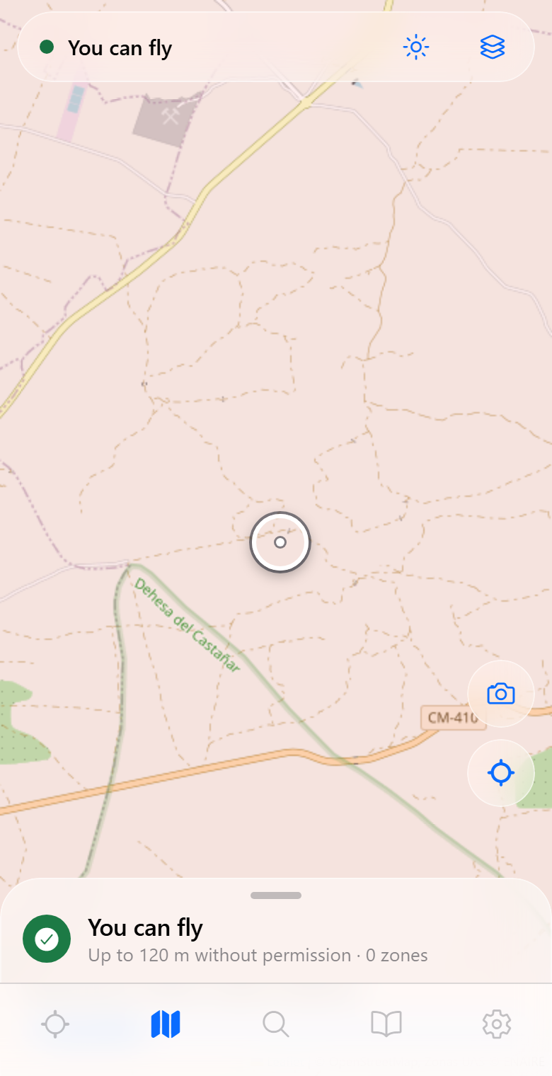 Map with UAS zones and the query crosshair