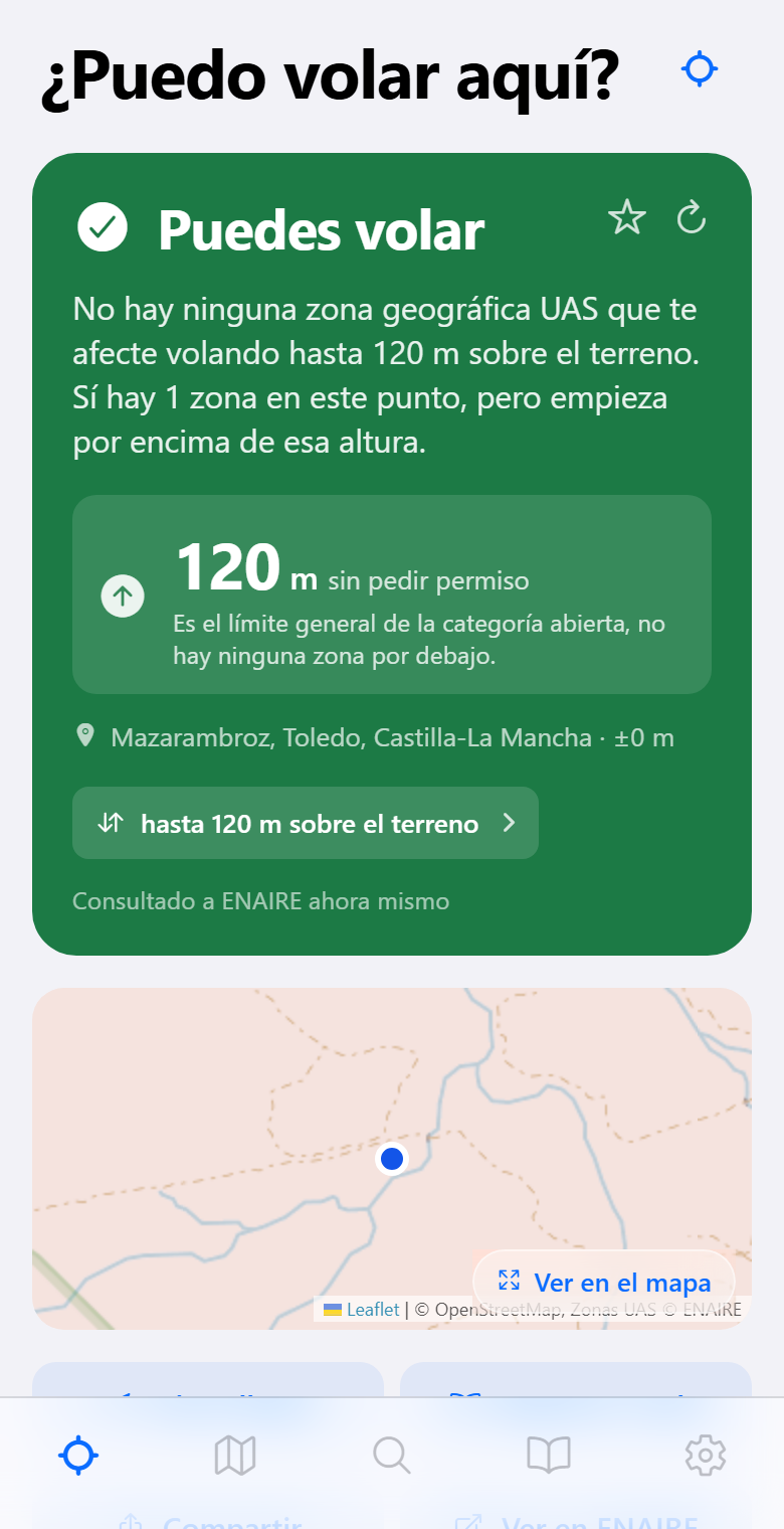 Pantalla principal con el veredicto del punto actual